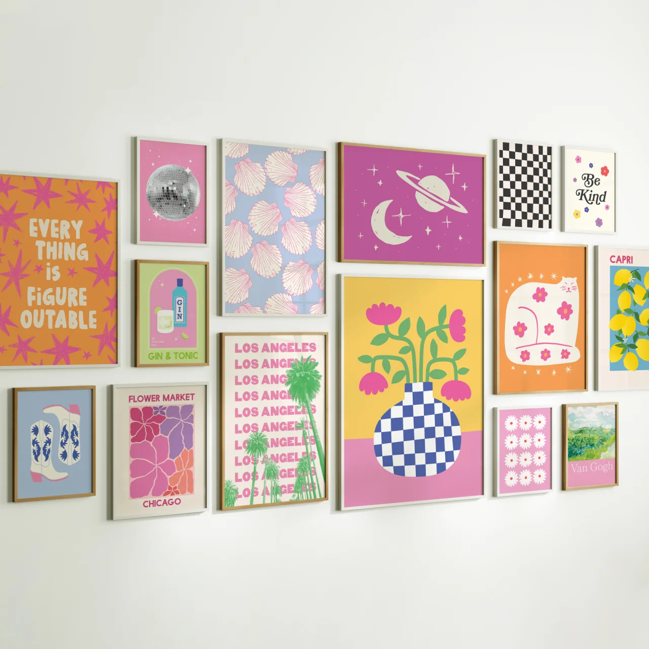 Colorful April Lane Art prints displayed on a gallery wall