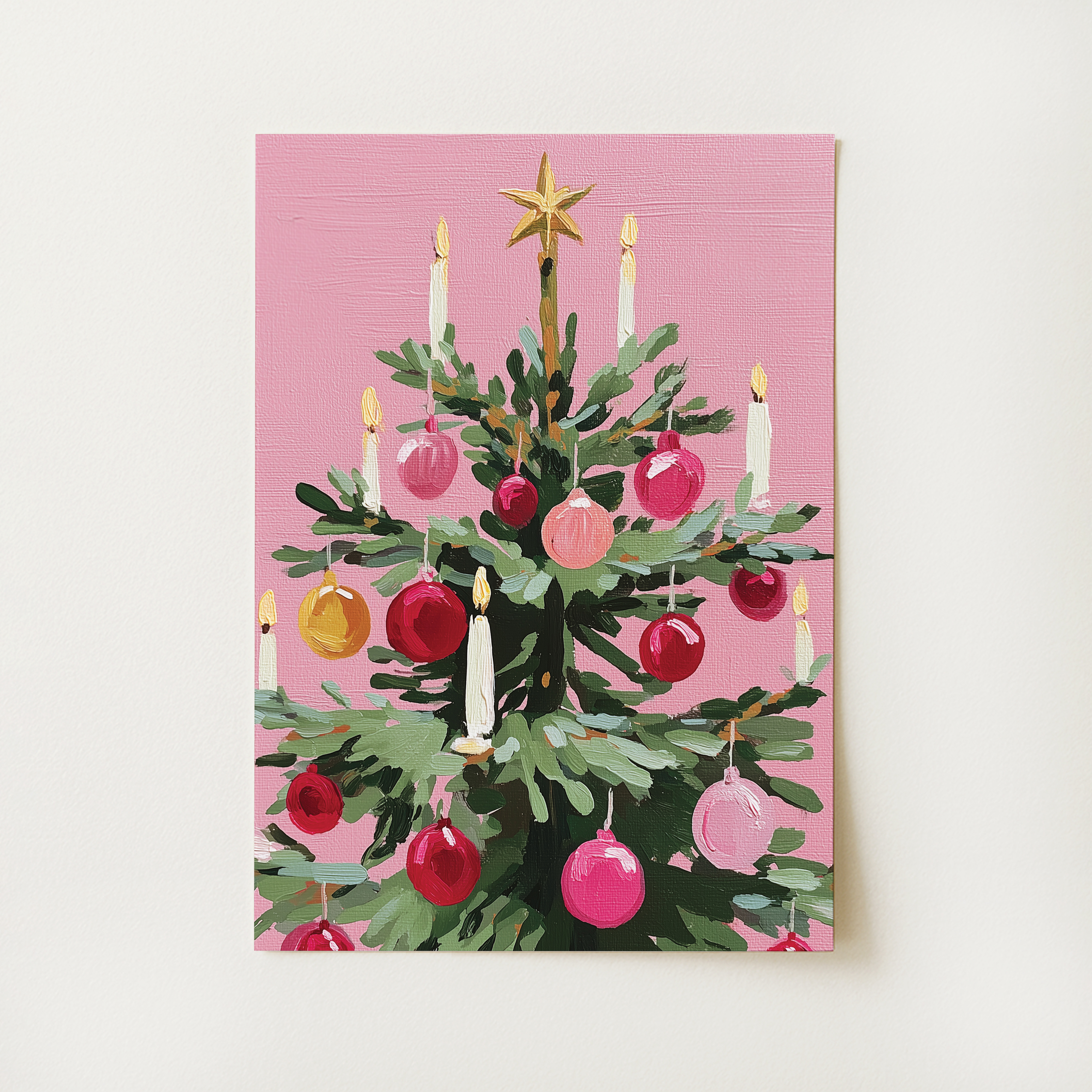 Pink Christmas Tree Painting Print