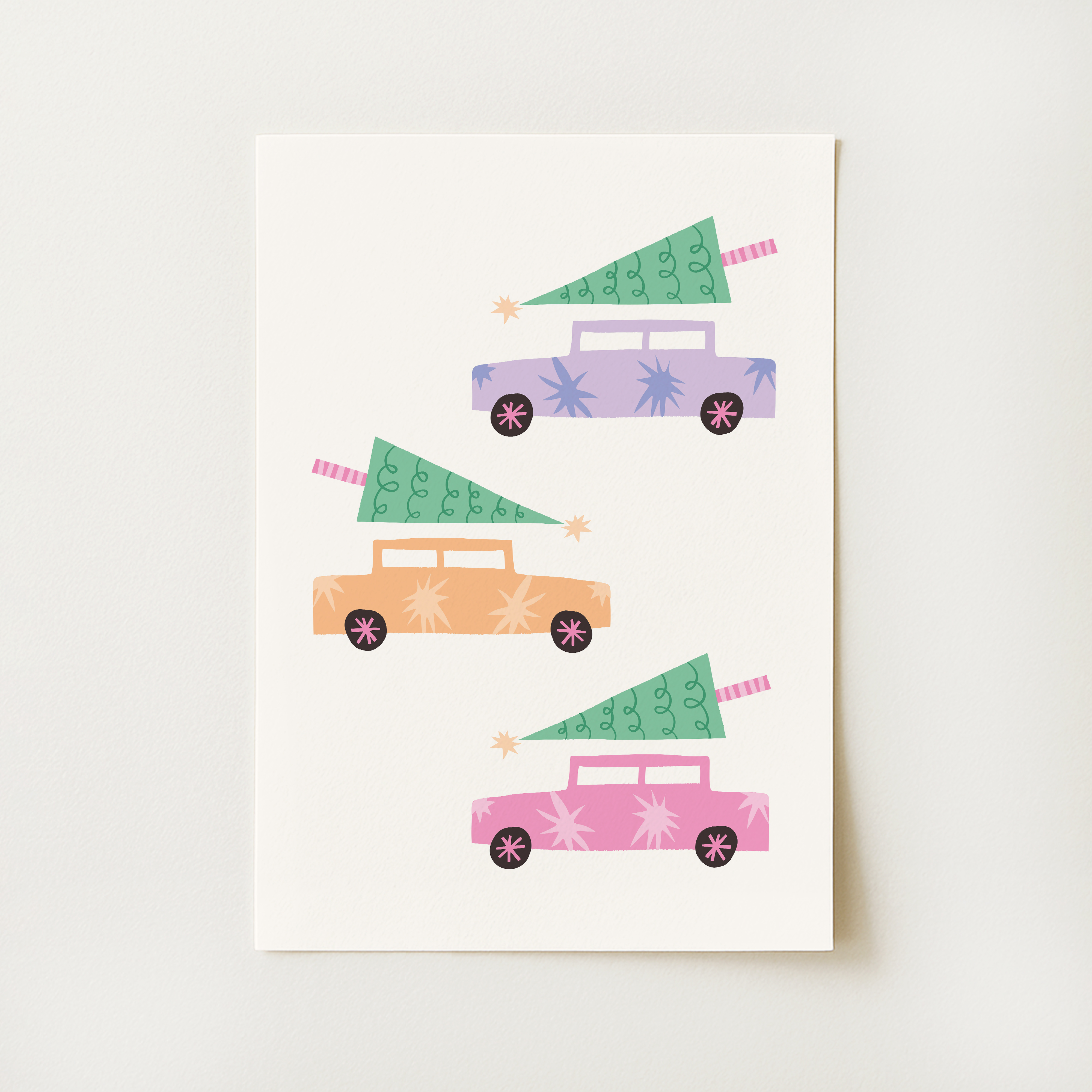 Pastel Christmas Cars Print