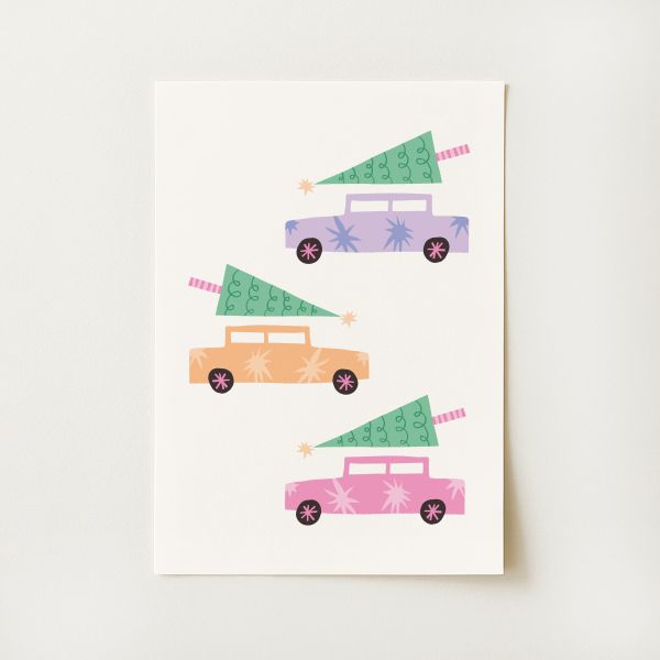 Pastel Christmas Cars Print