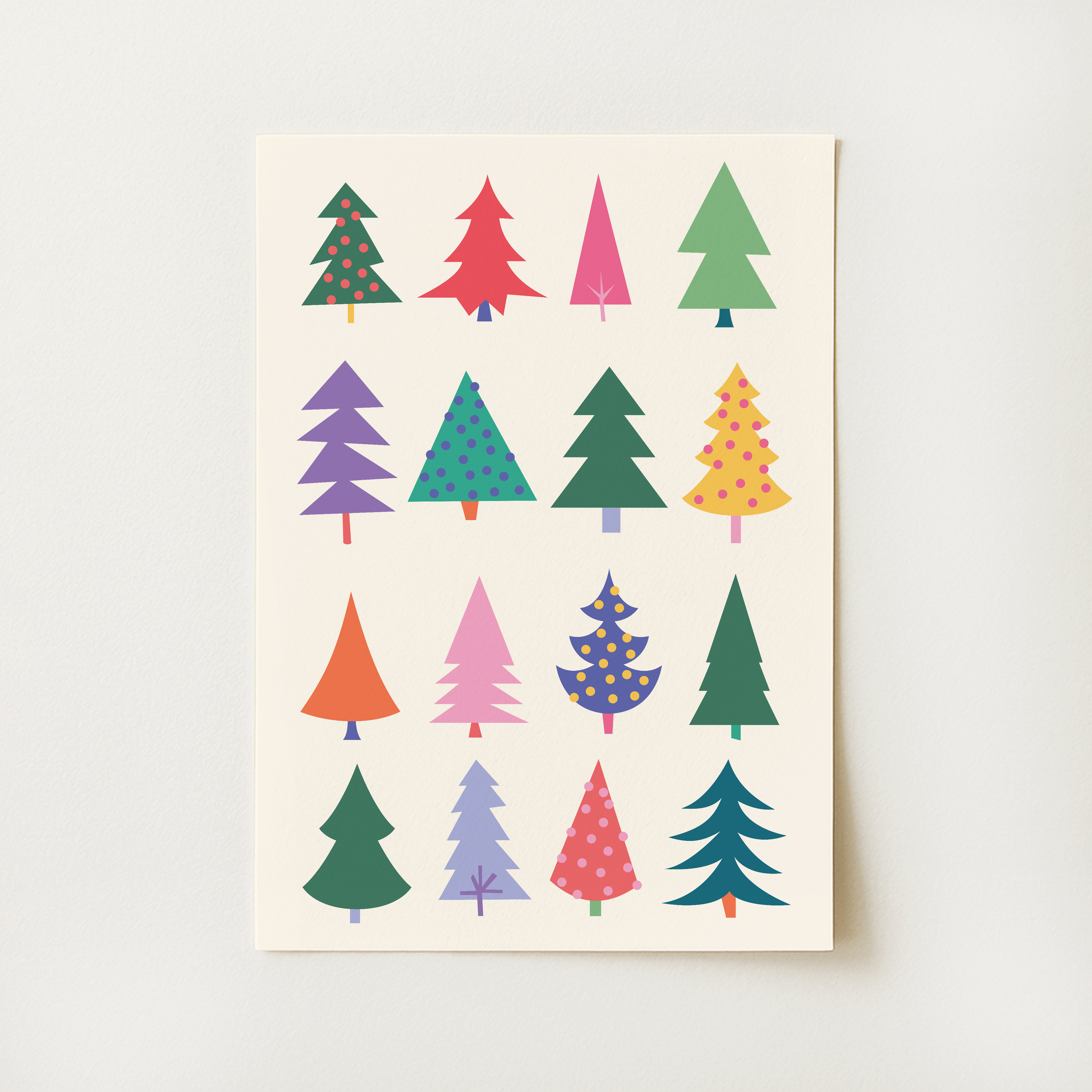 Colorful Christmas Trees Print