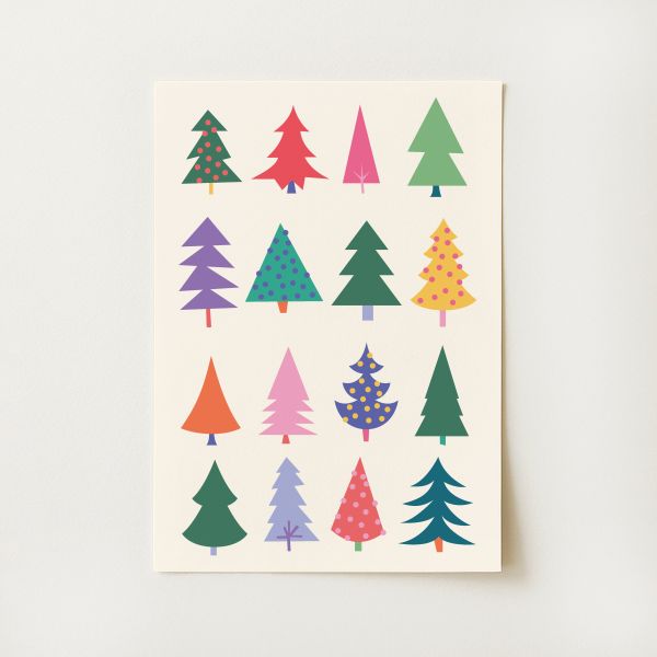 Colorful Christmas Trees Print