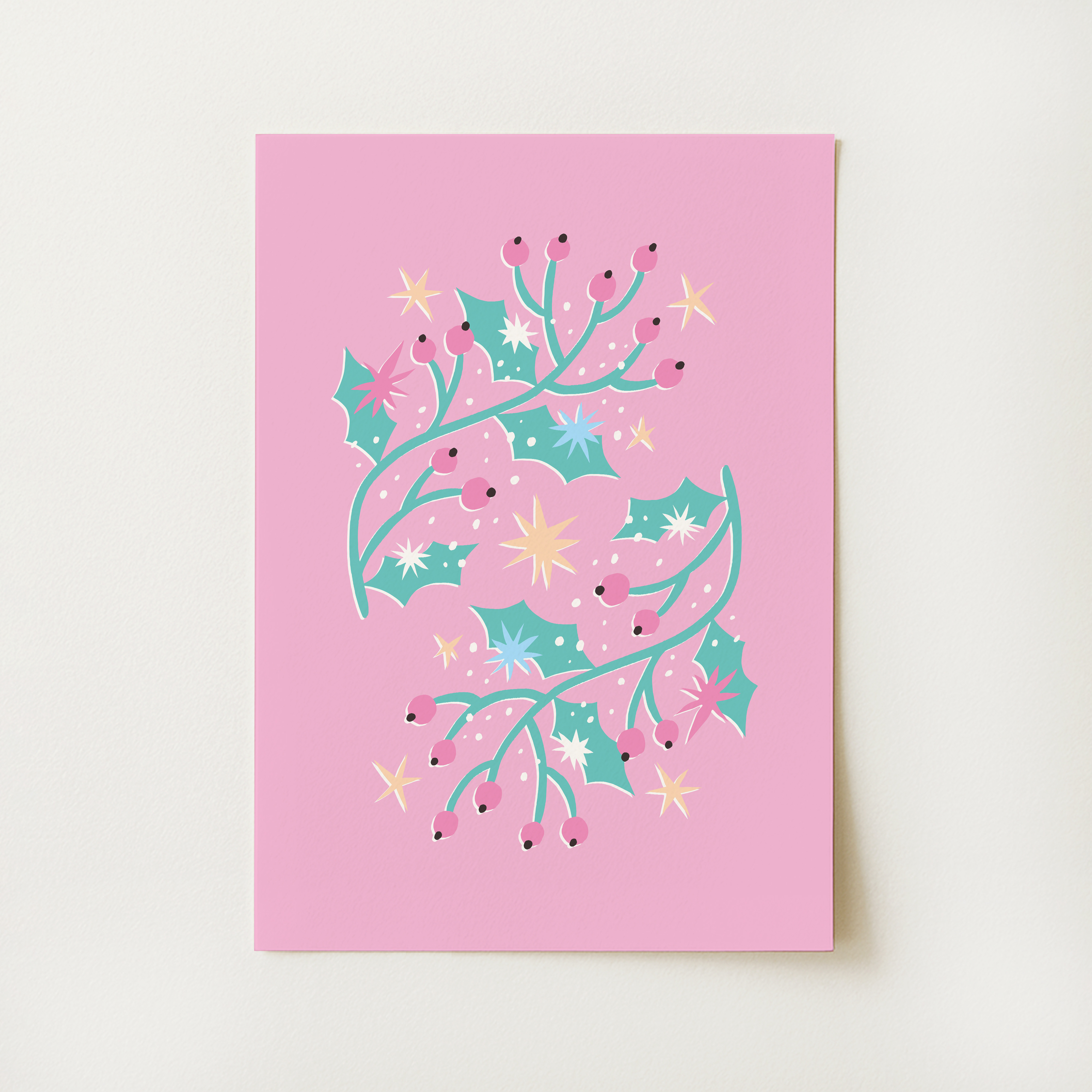 Pastel Christmas Holly Print