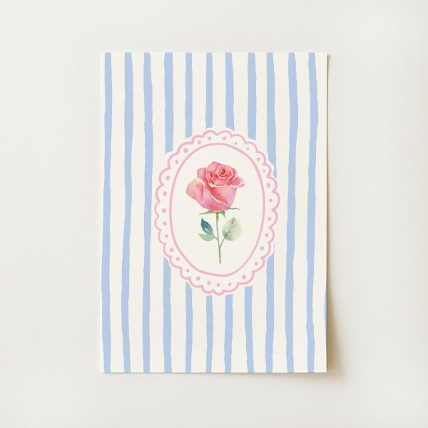 Vintage Striped Floral Frame Print