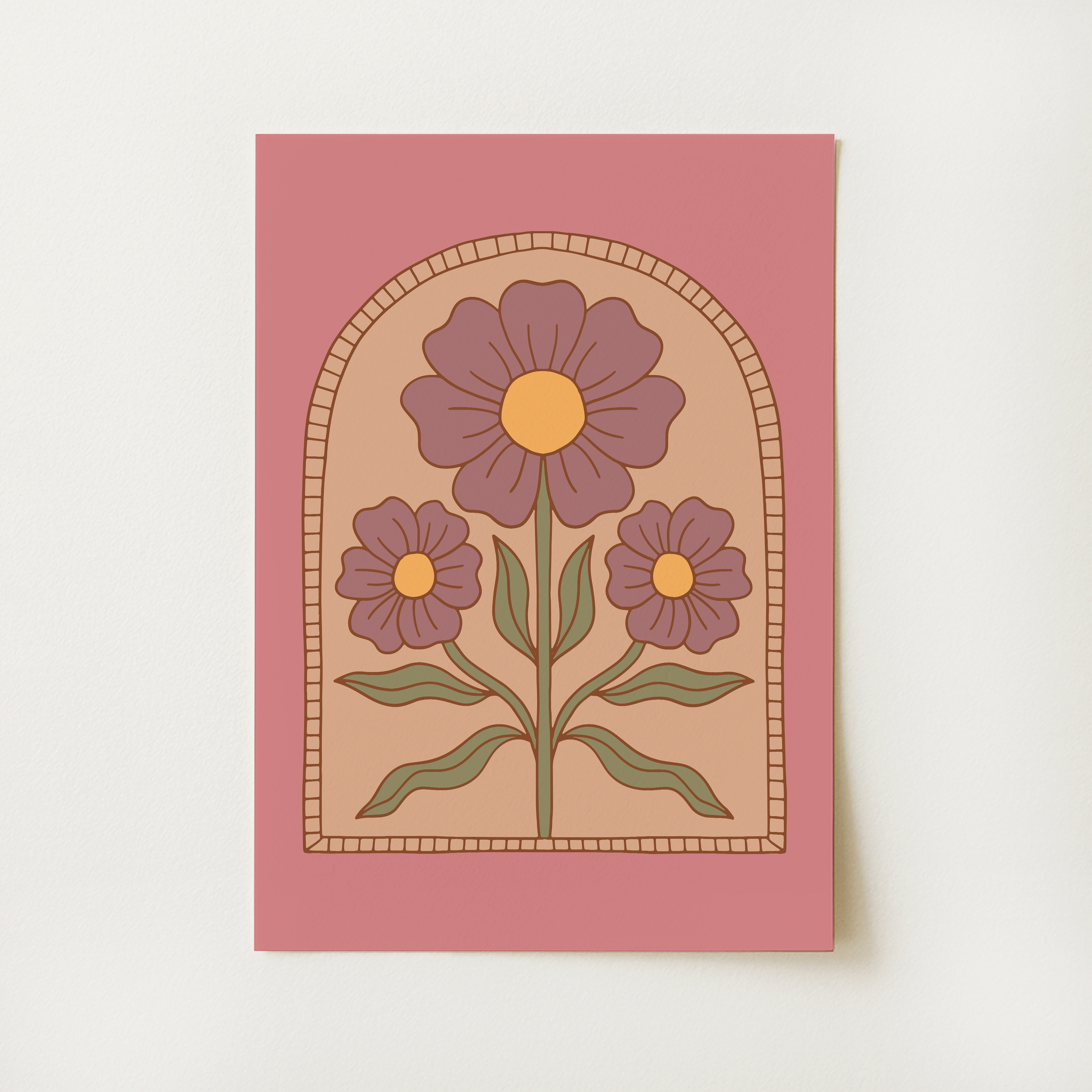 Boho Retro Floral Wall Art Print