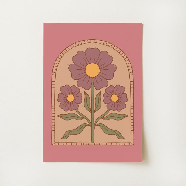 Boho Retro Floral Wall Art Print