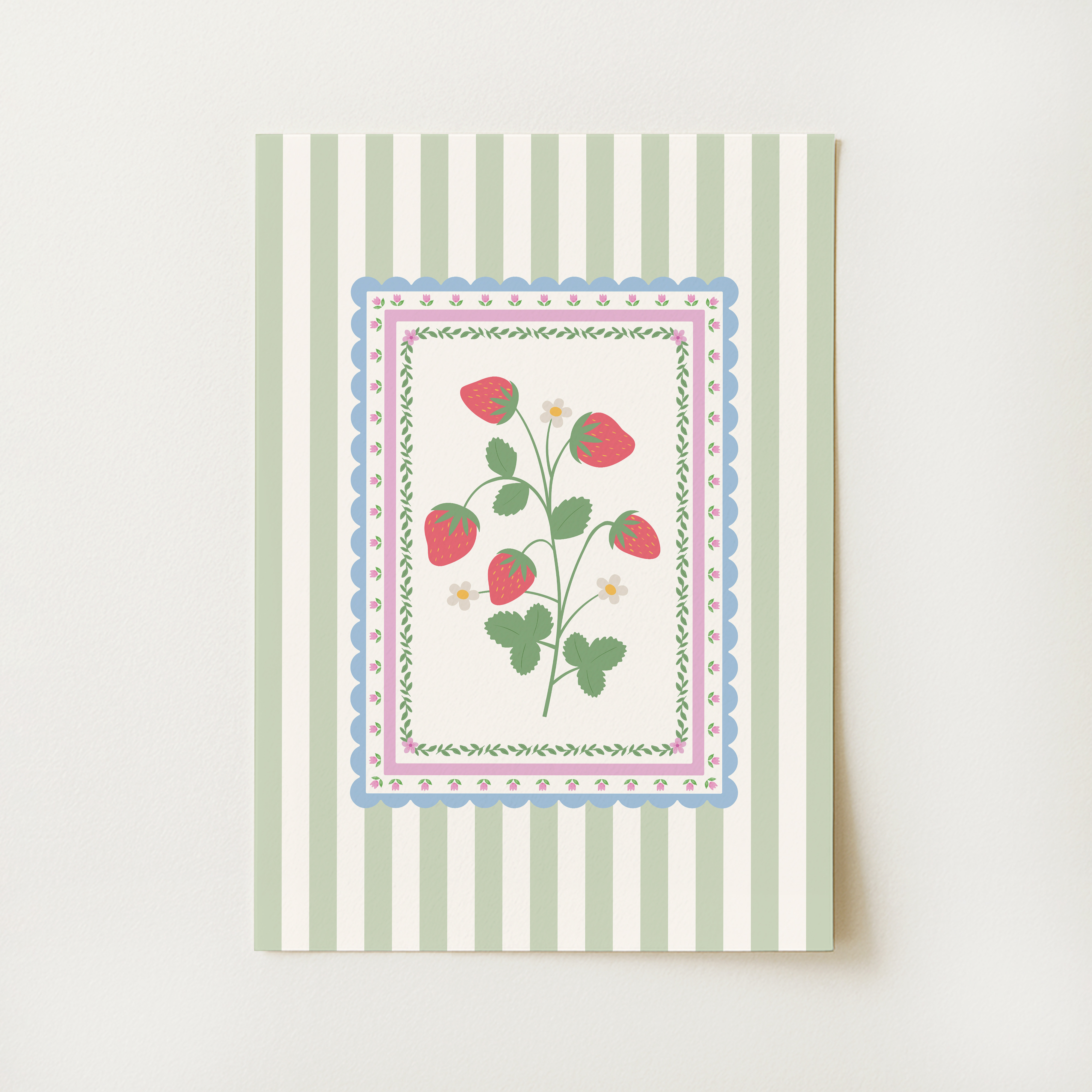 Vintage Striped Strawberry Print