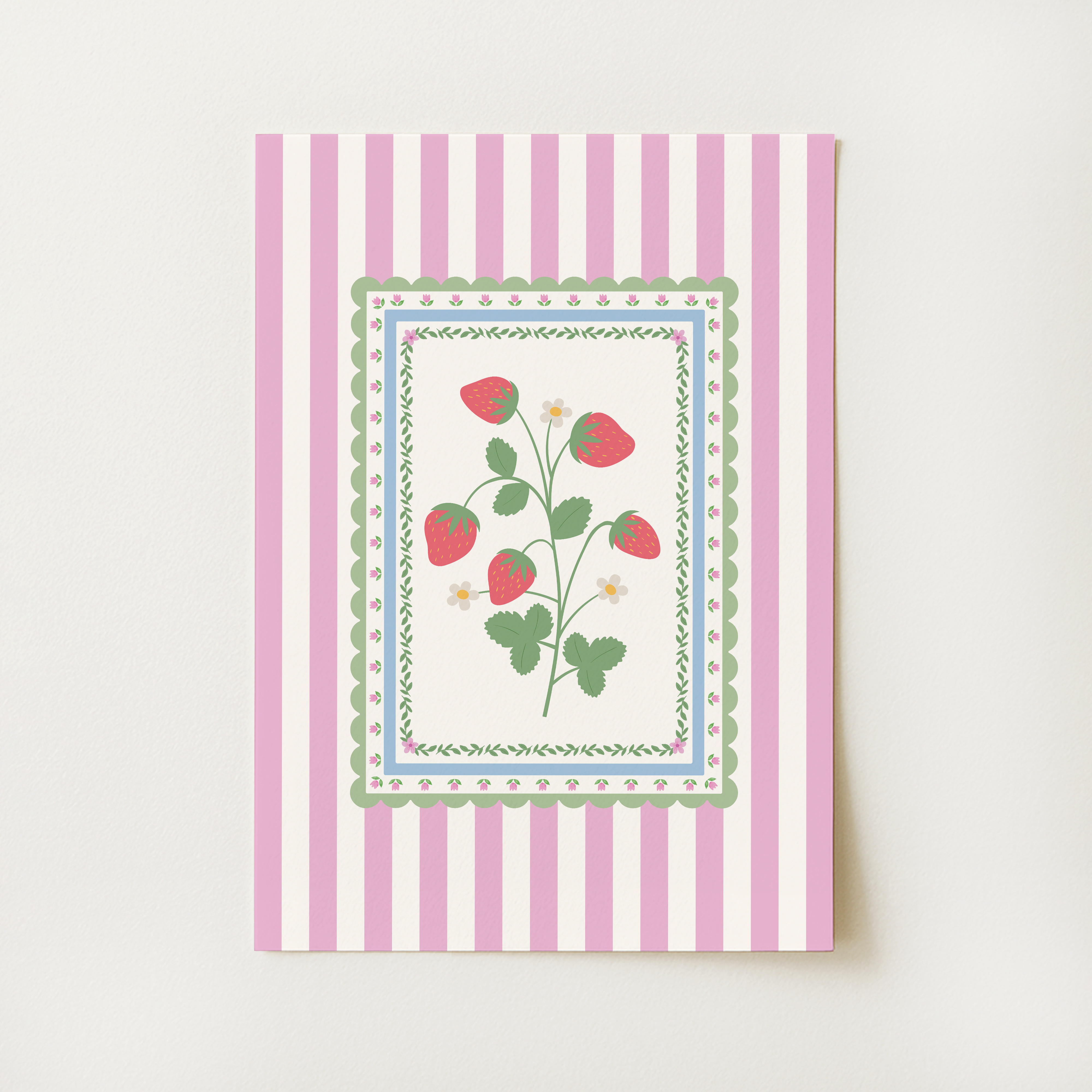Vintage Striped Strawberry Print