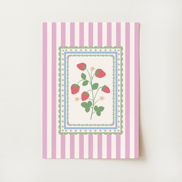 Vintage Striped Strawberry Print