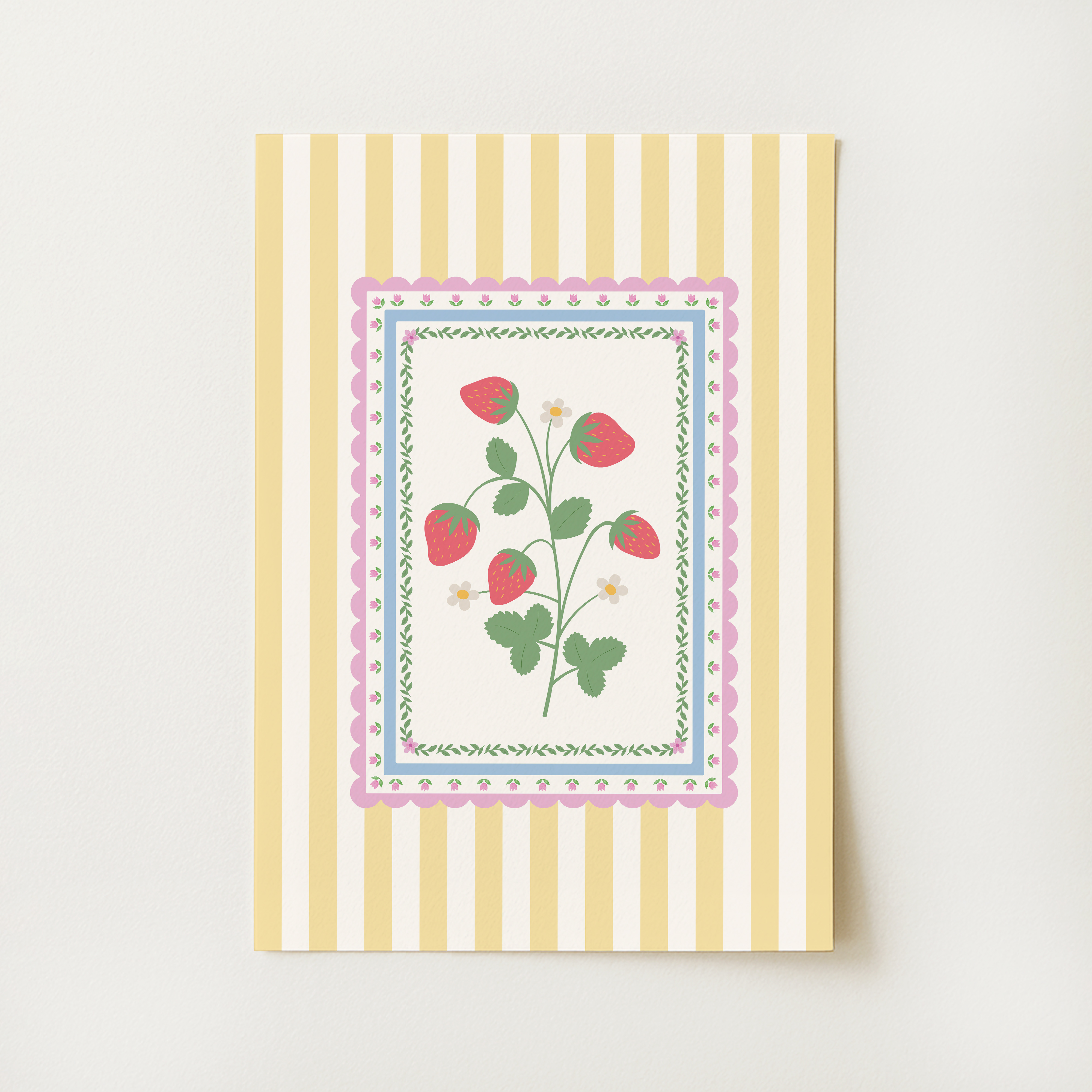 Vintage Striped Strawberry Print