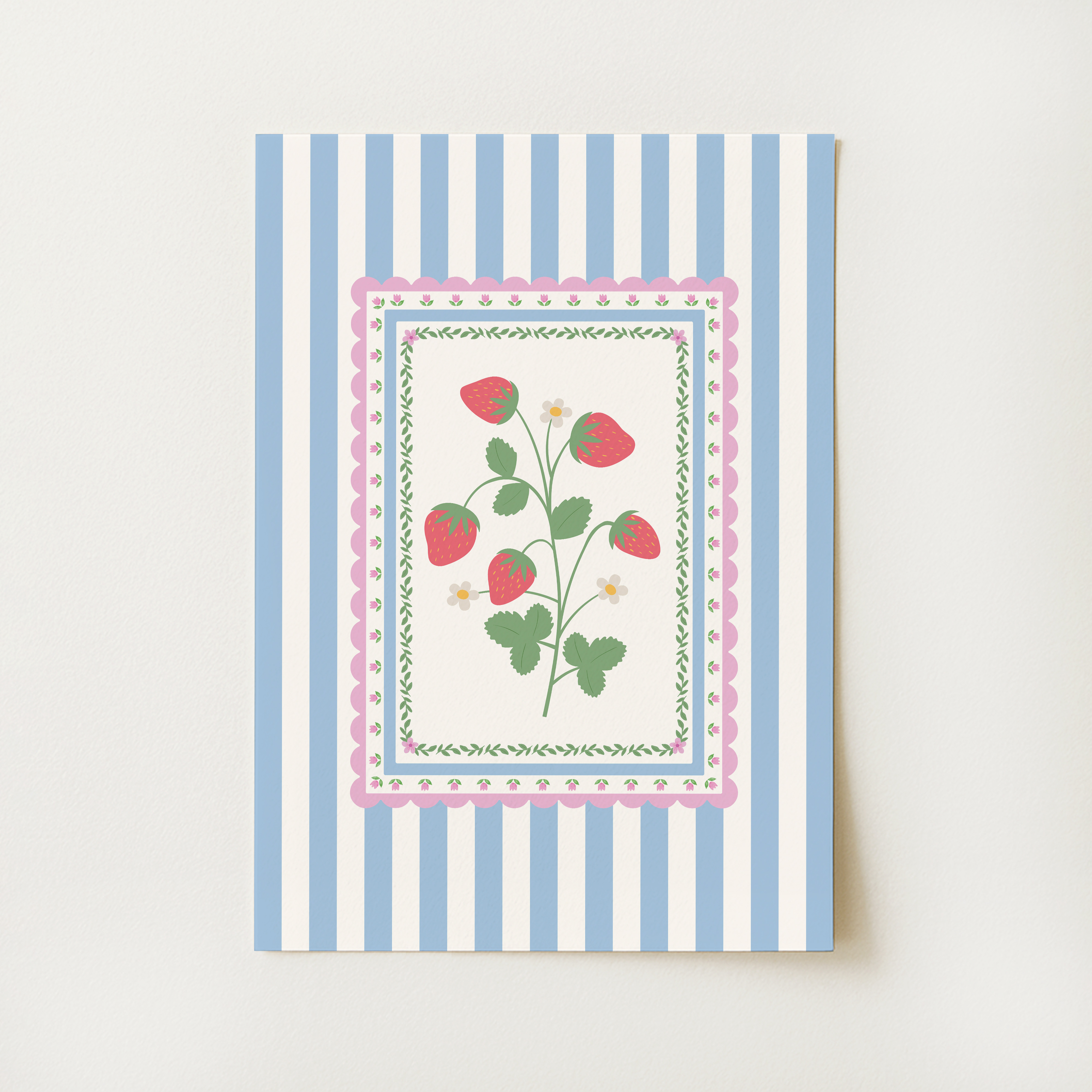 Vintage Striped Strawberry Print