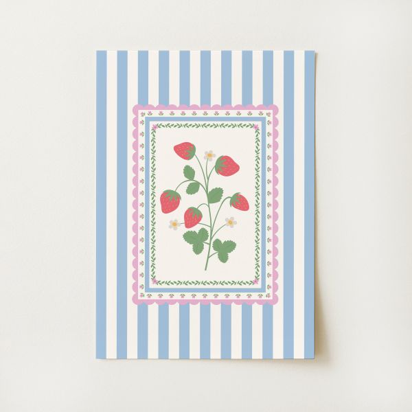 Vintage Striped Strawberry Print