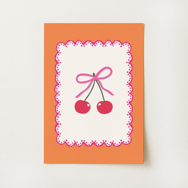 Orange Coquette Cherry Print
