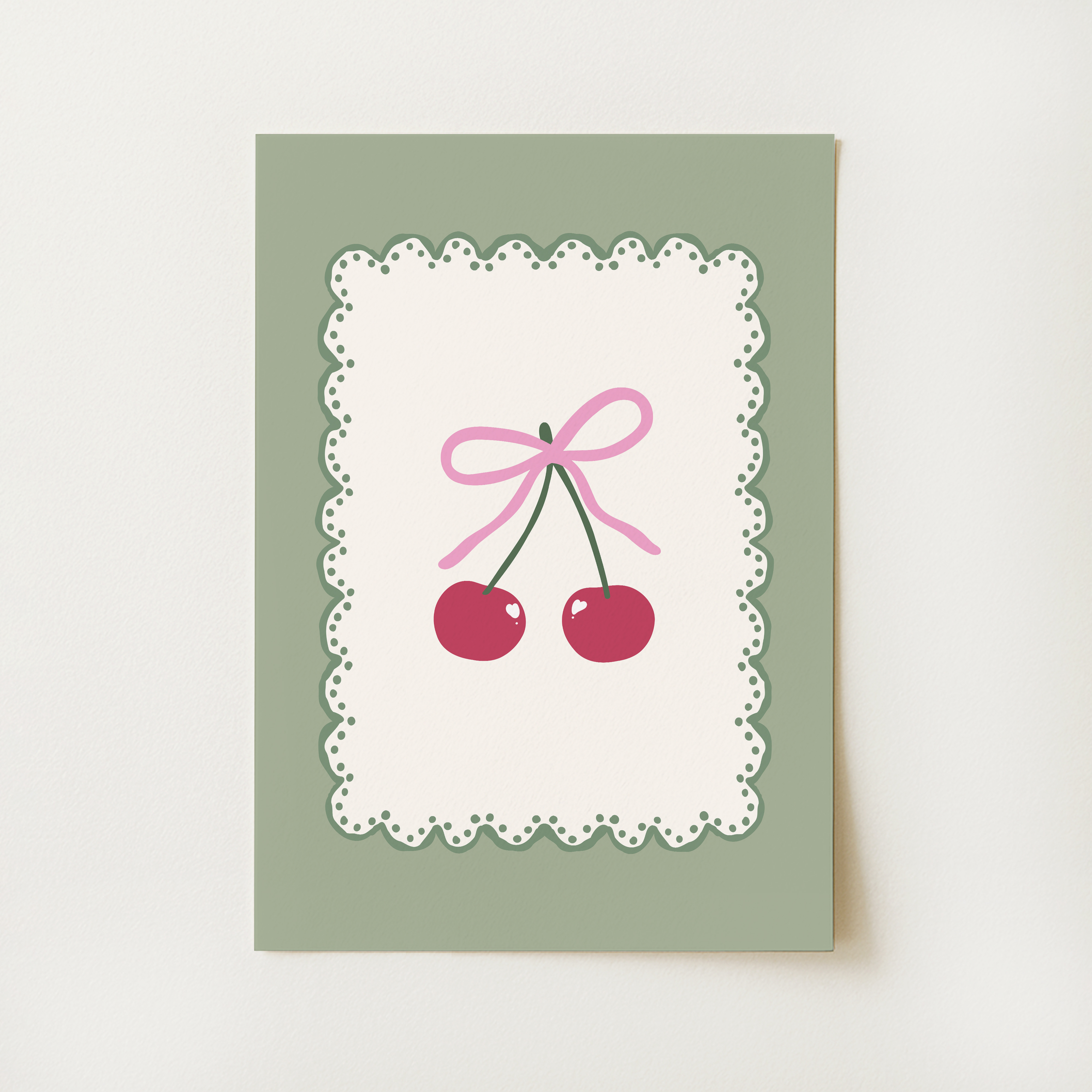 Sage Green Coquette Cherry Print