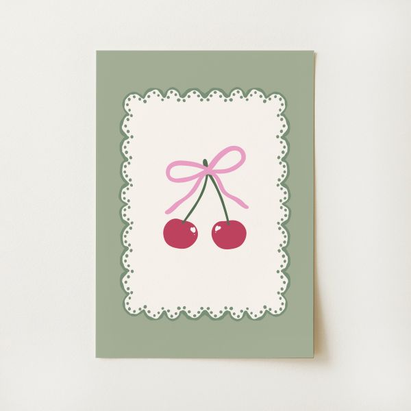 Sage Green Coquette Cherry Print