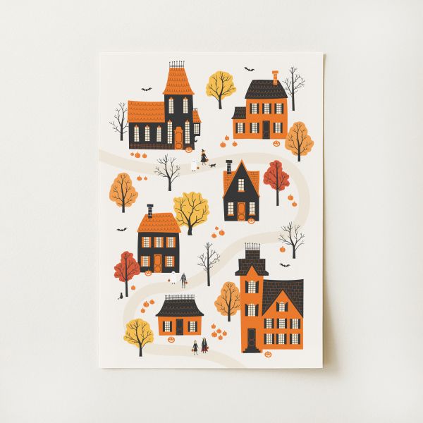 Cozy Halloween Village Print