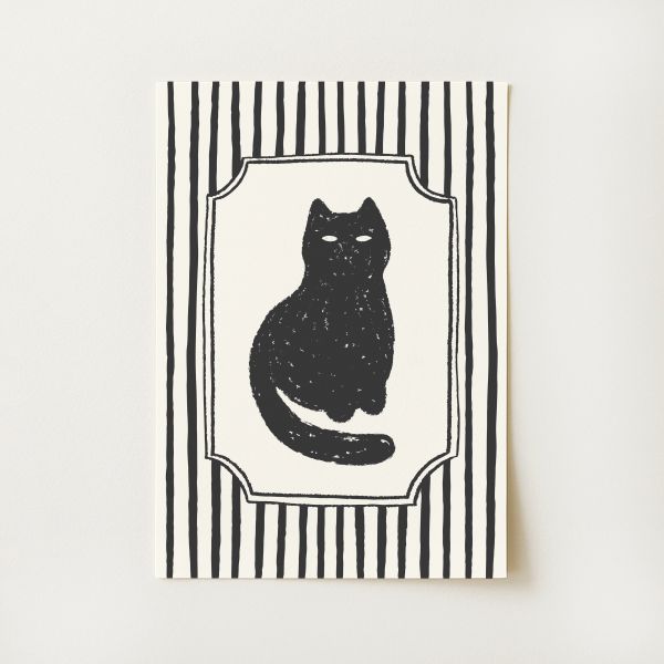 Striped Black Cat Print