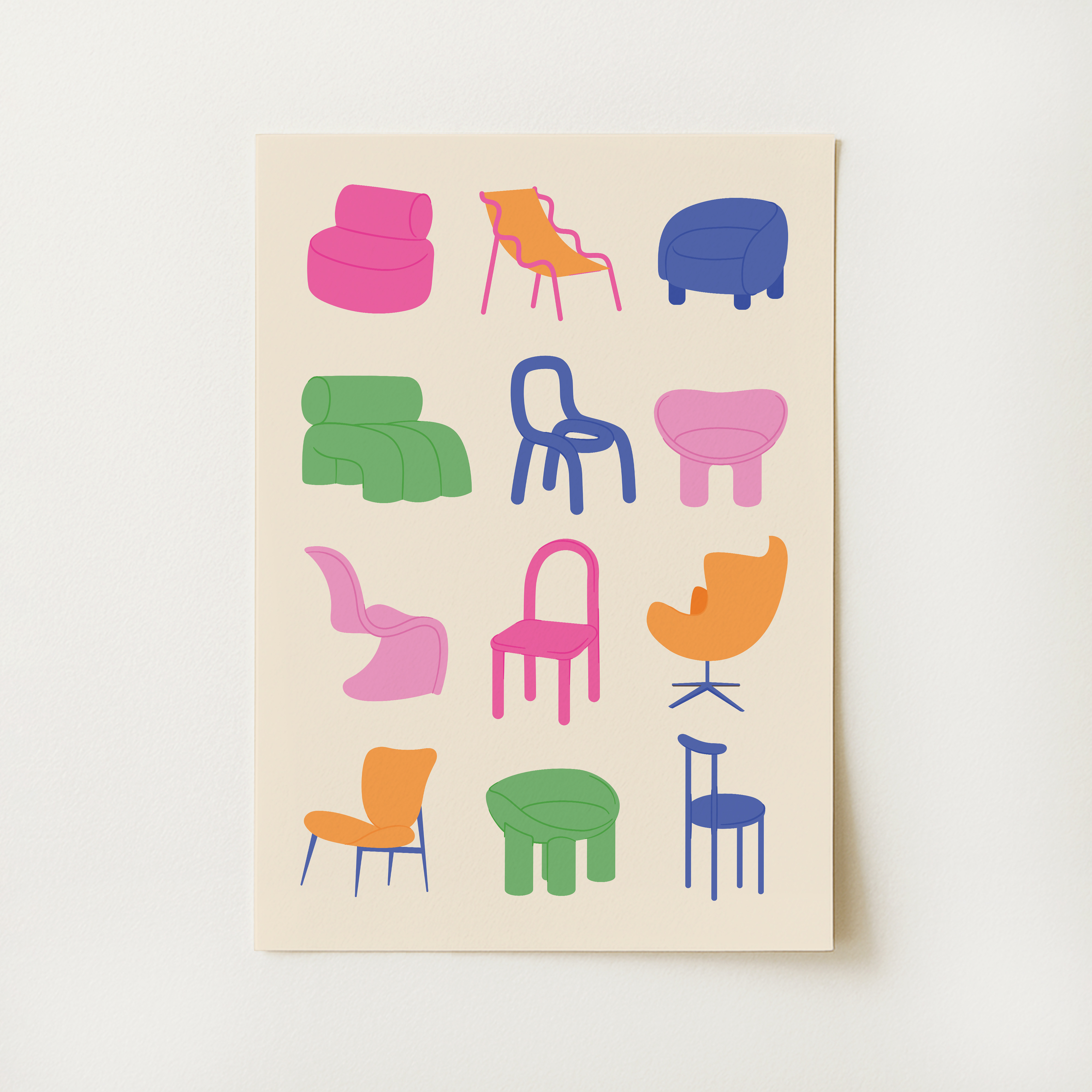Colorful Modern Chairs Print