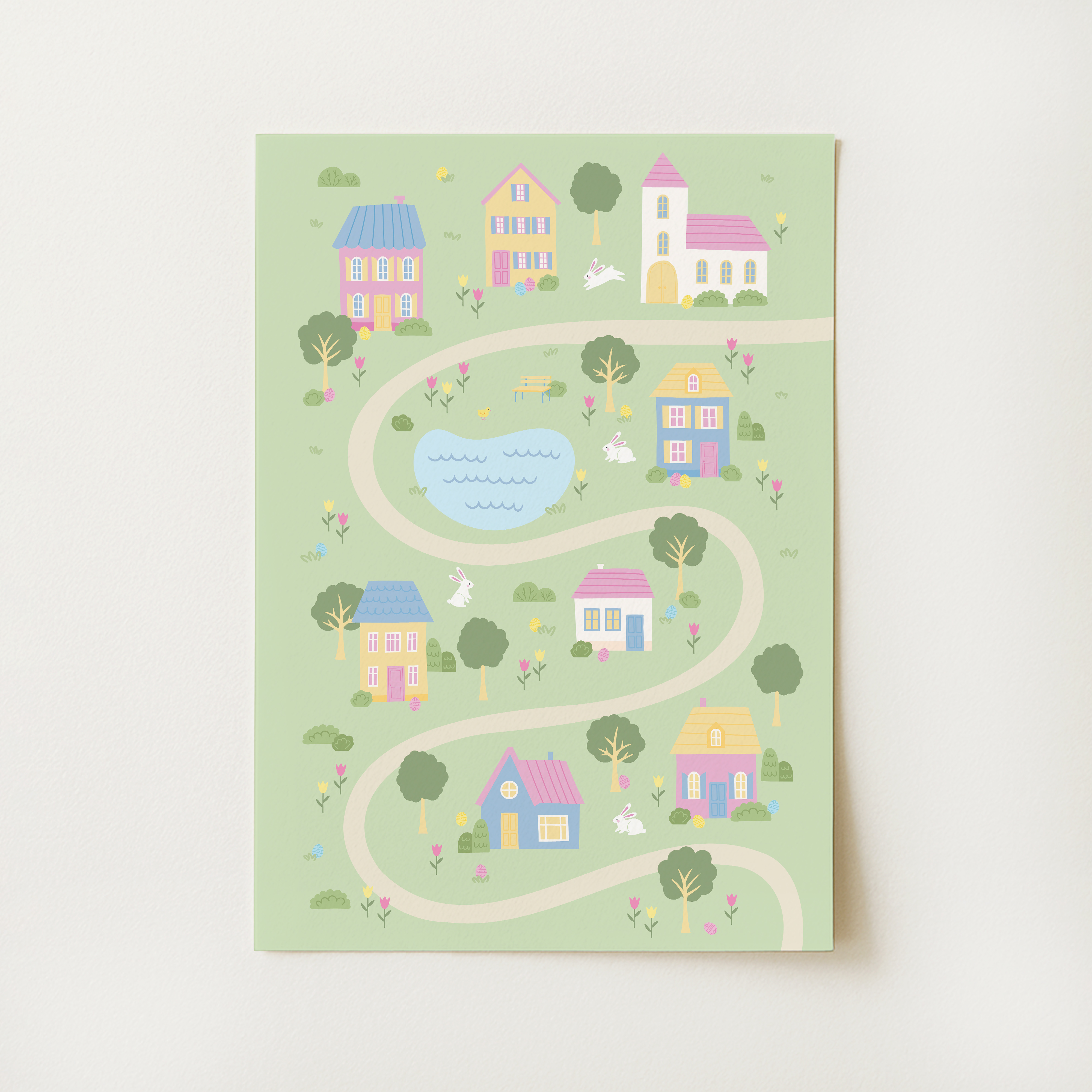 Easter Egg Hunt Village Print