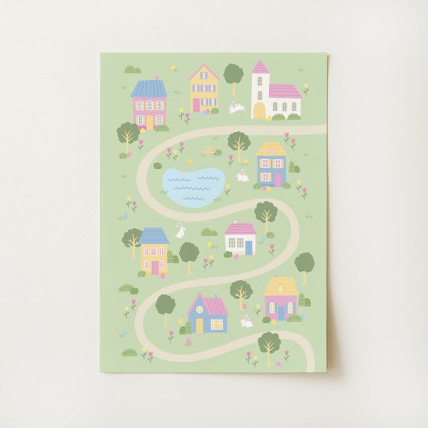 Easter Egg Hunt Village Print