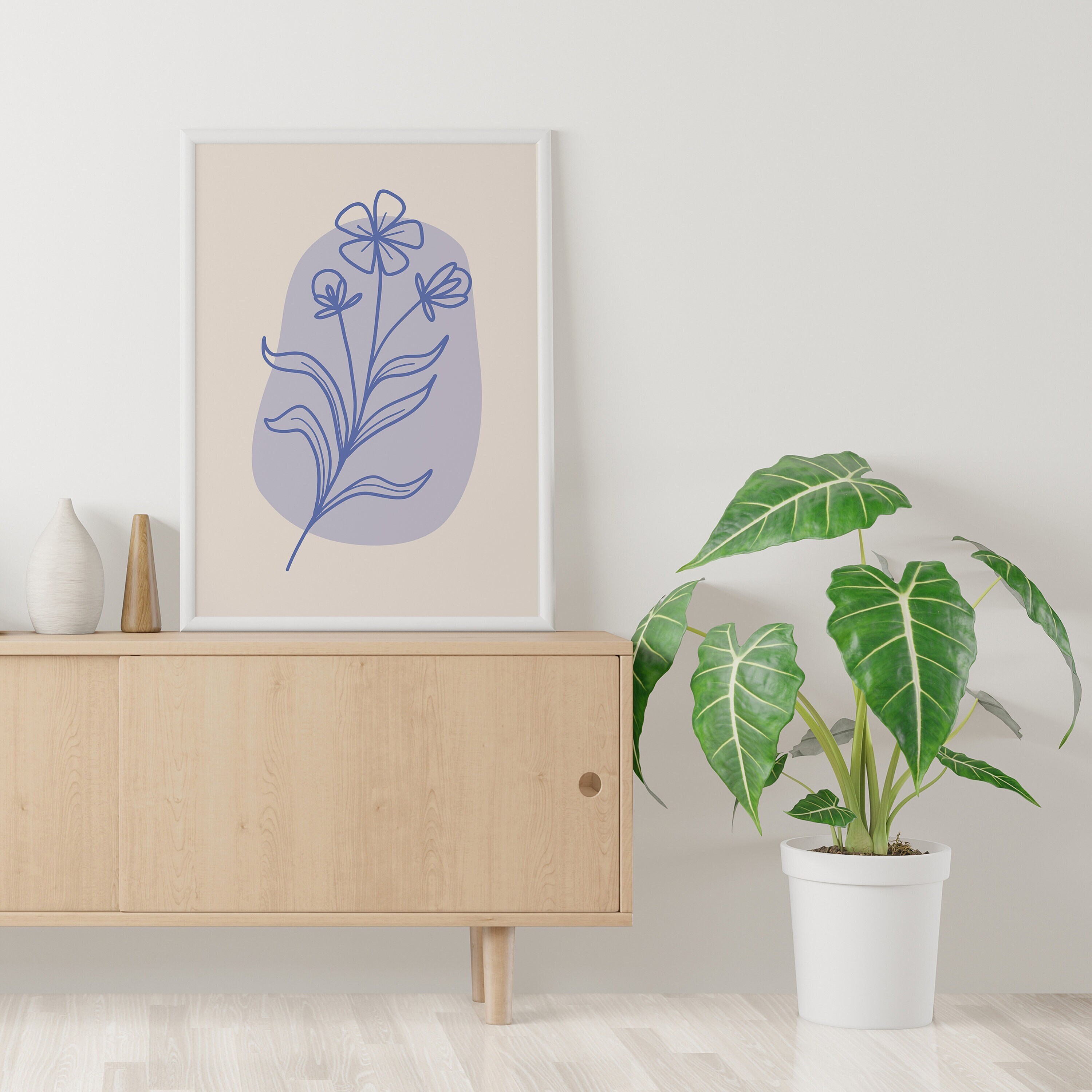 Blue Minimal Line Botanical Print