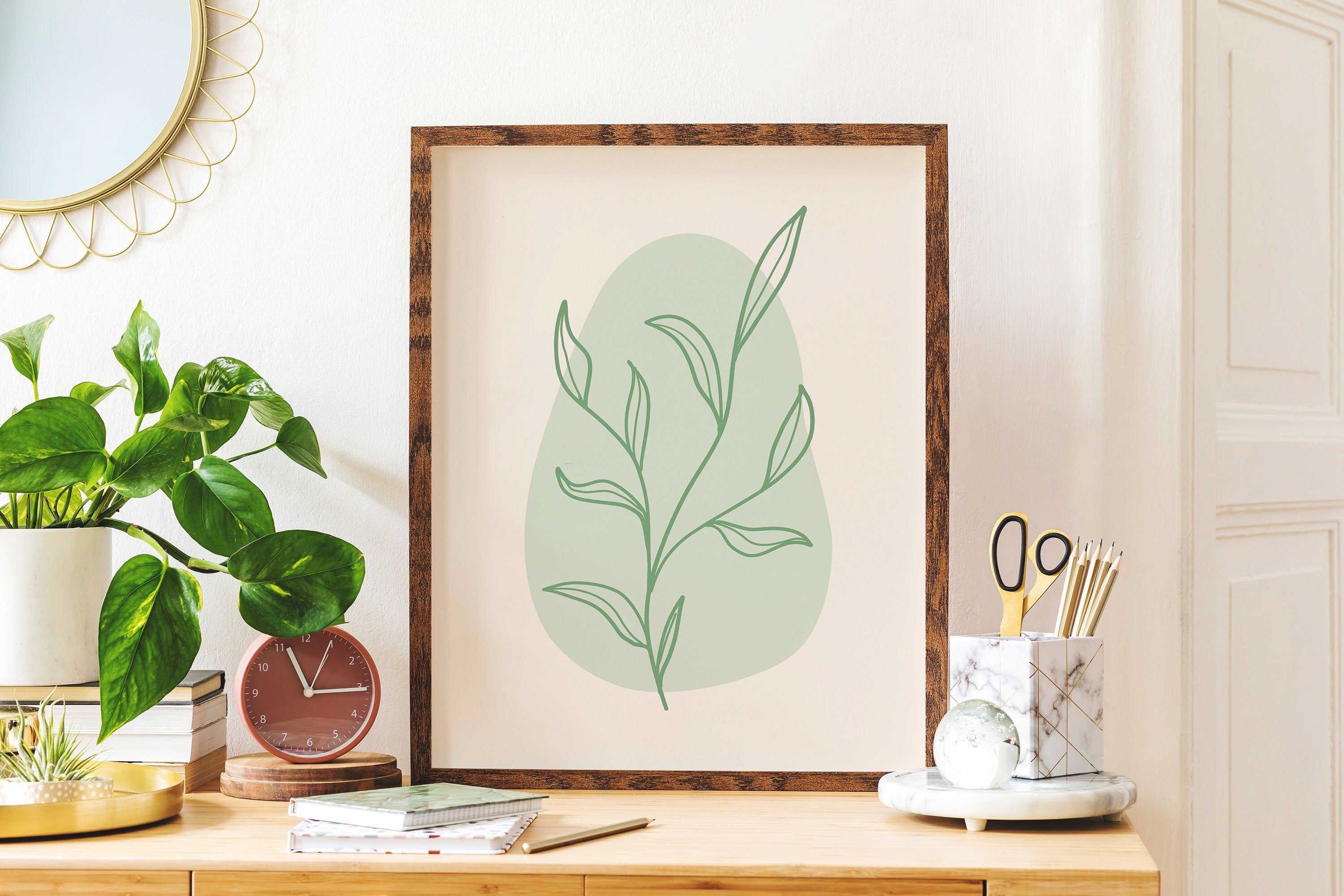 Green Minimal Line Botanical Print