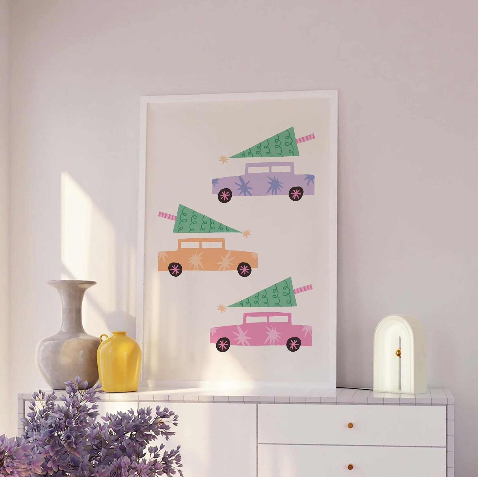 Pastel Christmas Cars Print - Image 2