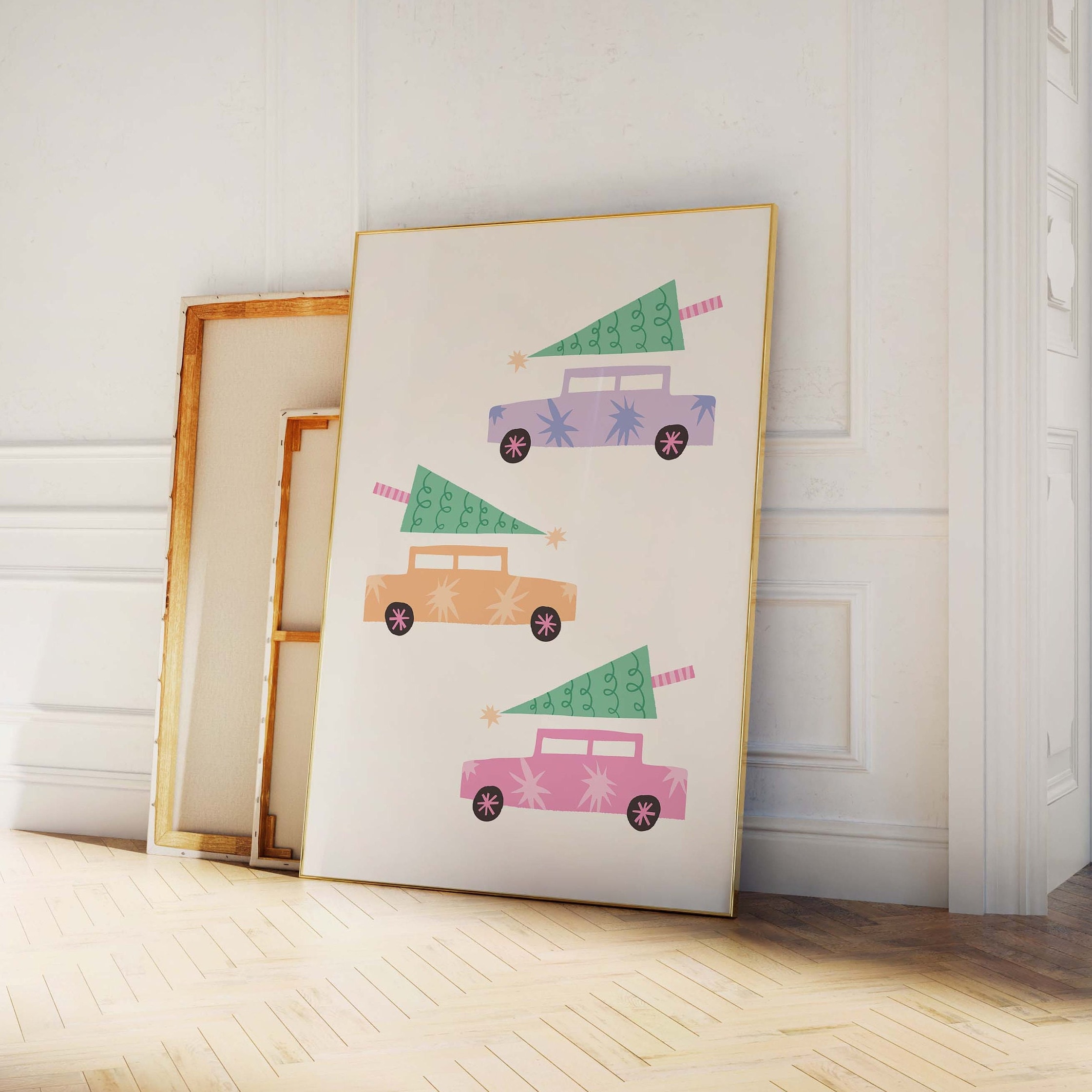 Pastel Christmas Cars Print - Image 3