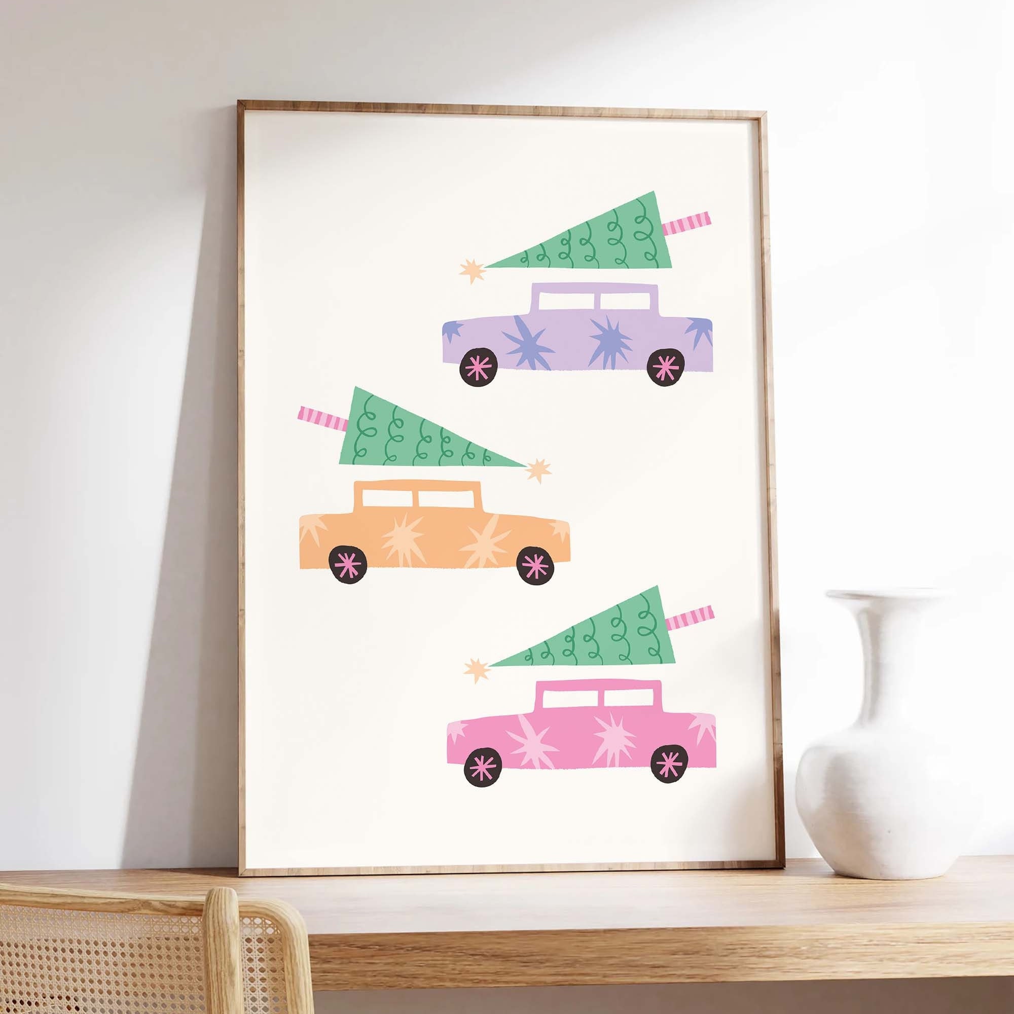 Pastel Christmas Cars Print - Image 4