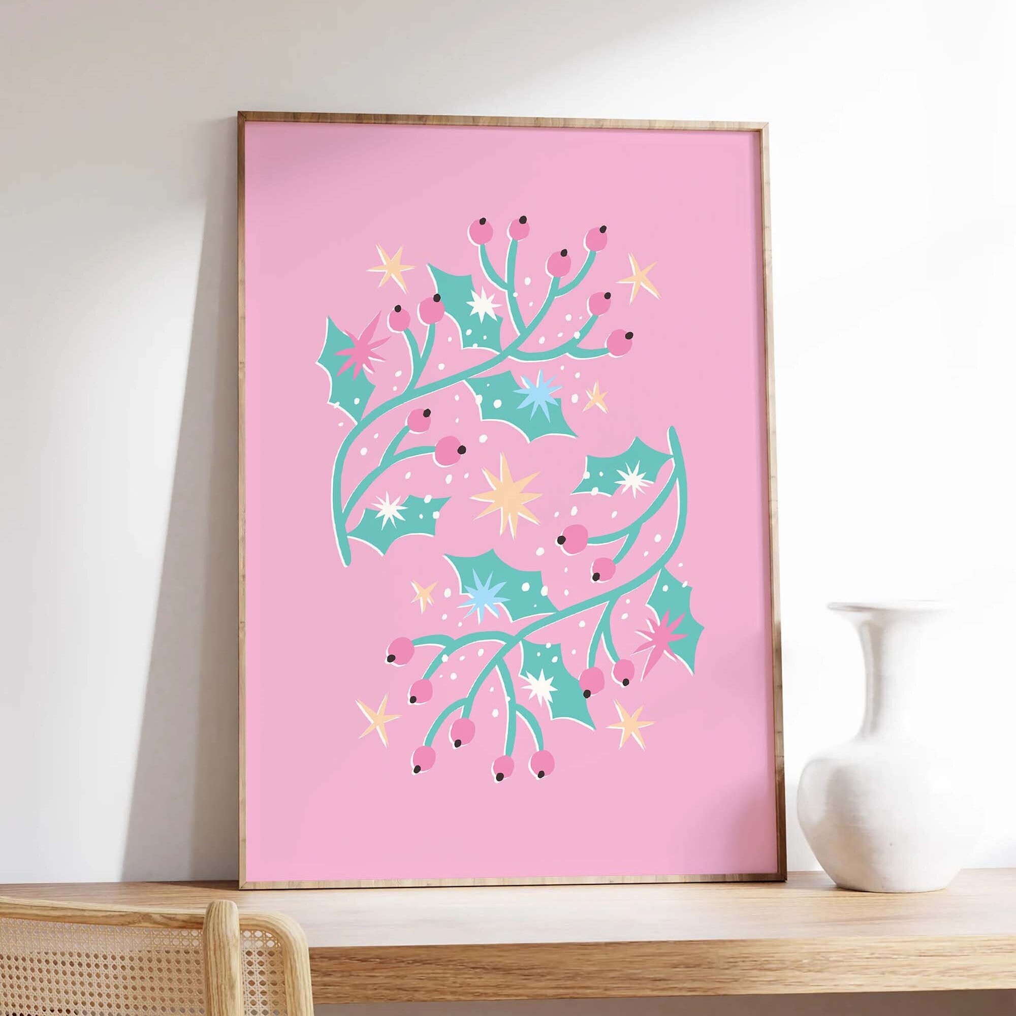 Pastel Christmas Holly Print - Image 3