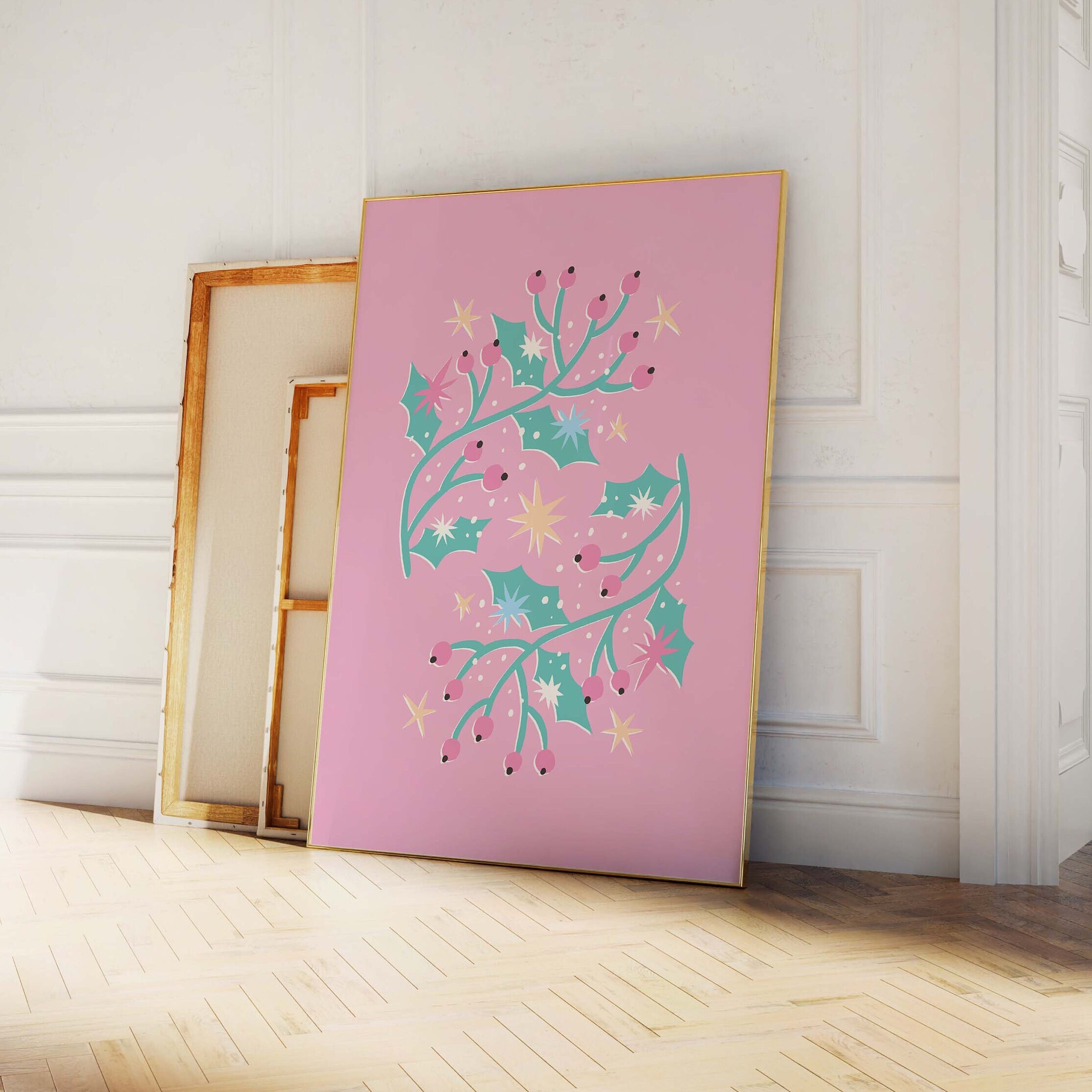 Pastel Christmas Holly Print - Image 4