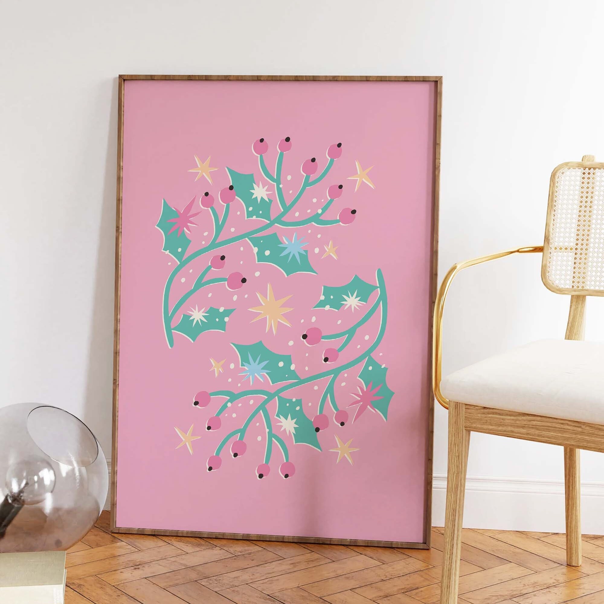 Pastel Christmas Holly Print - Image 2