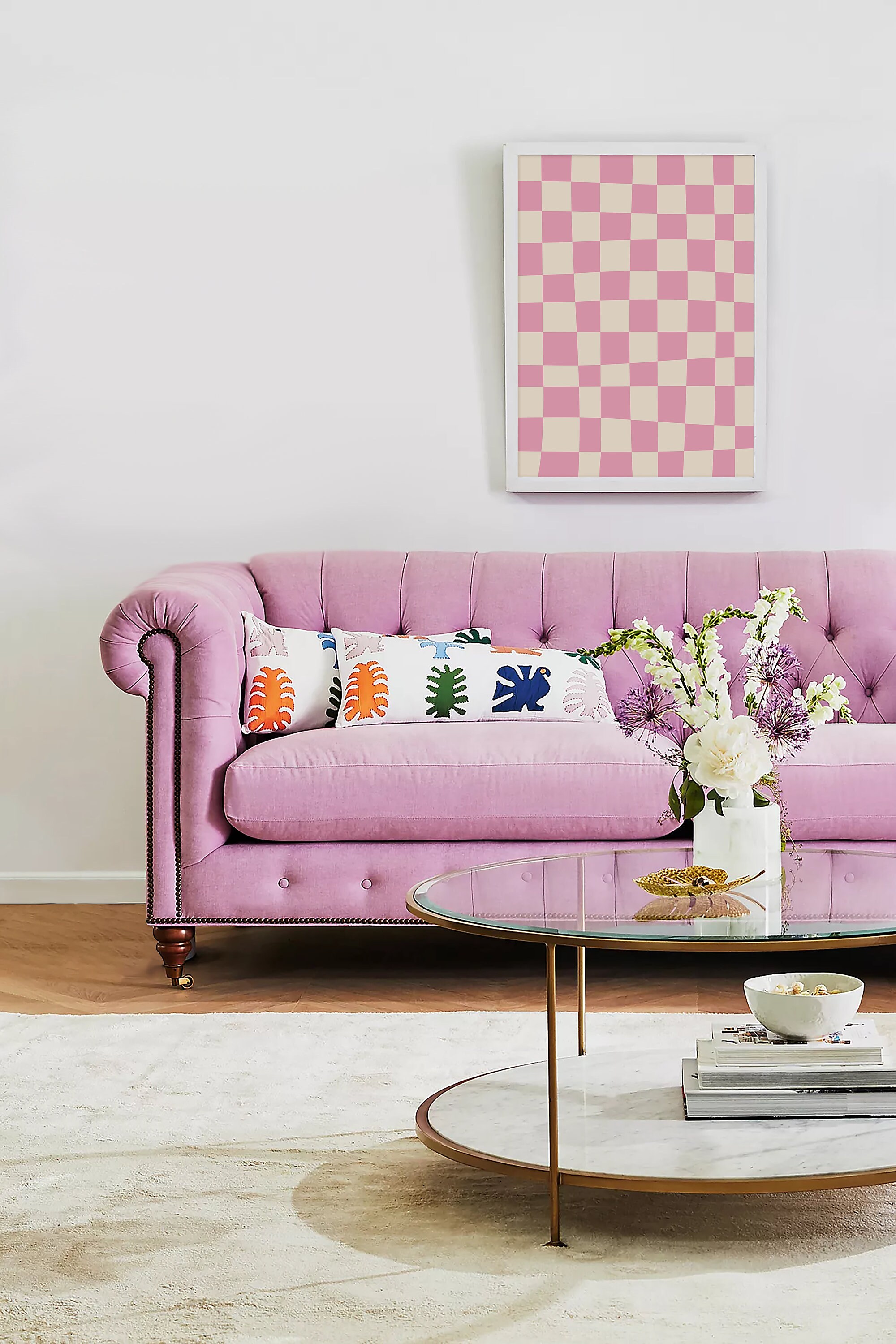 Pink and White Abstract Print - Image 3