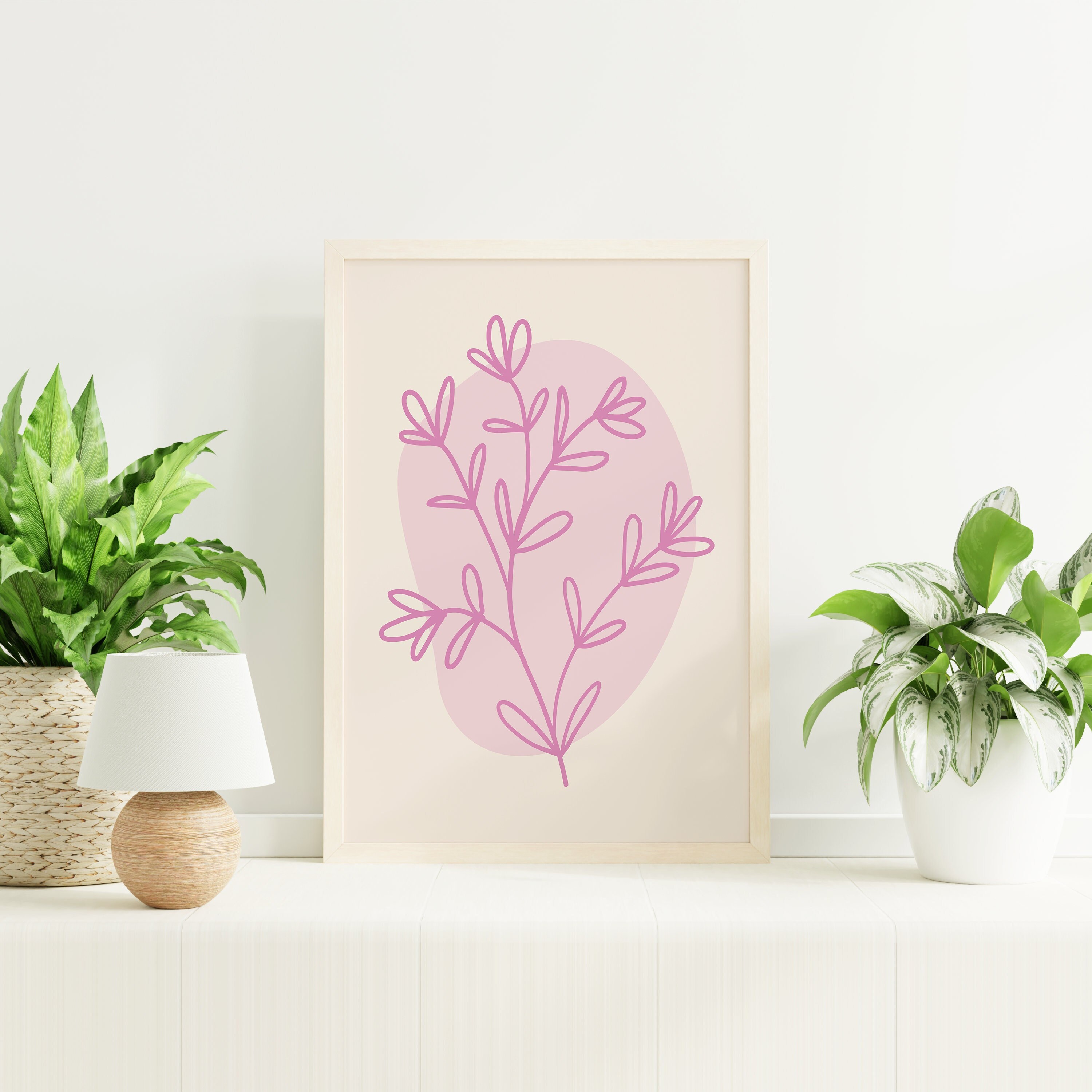 Pink Minimal Line Botanical Print