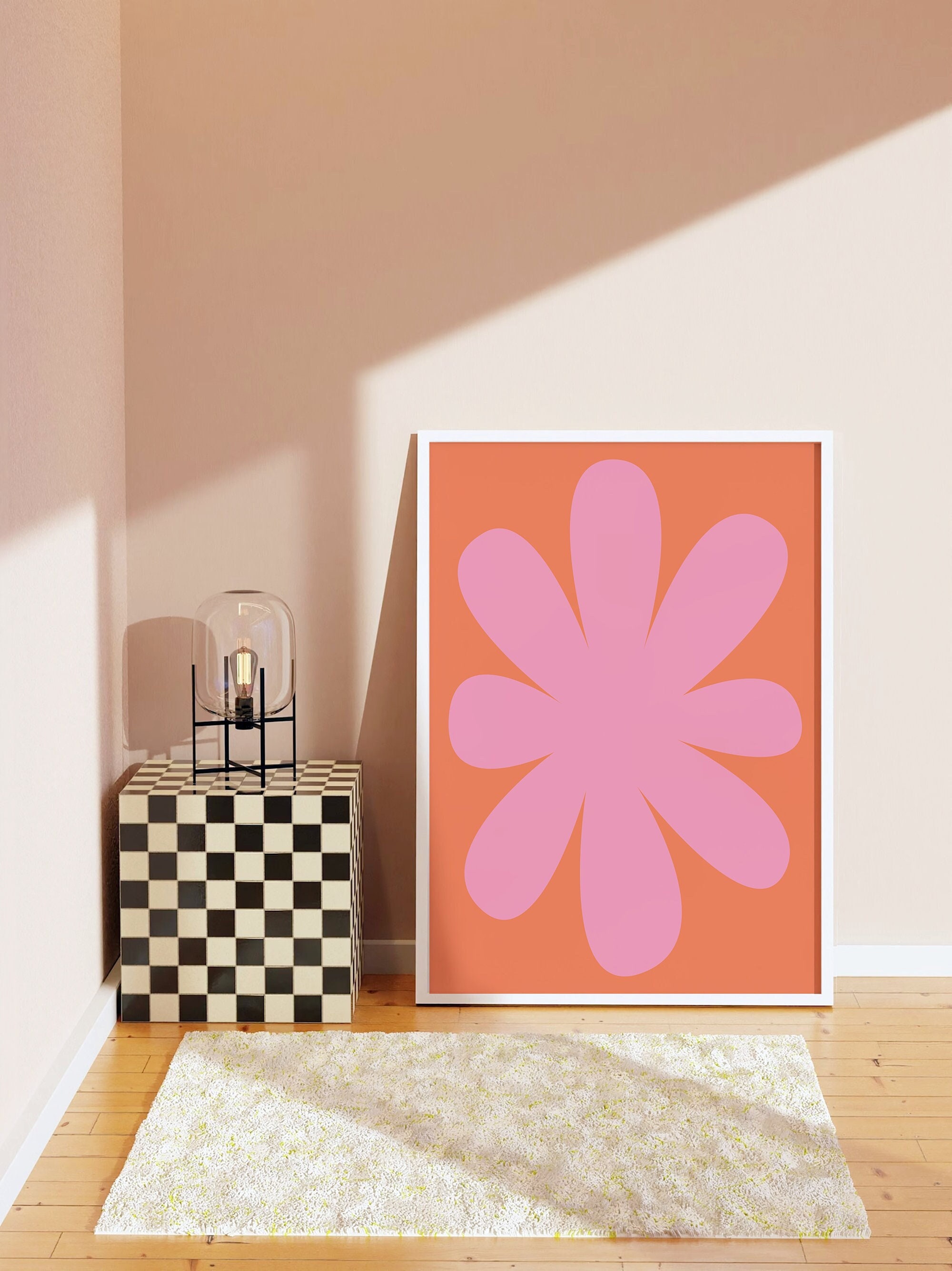 Pink Orange Floral Abstract Print