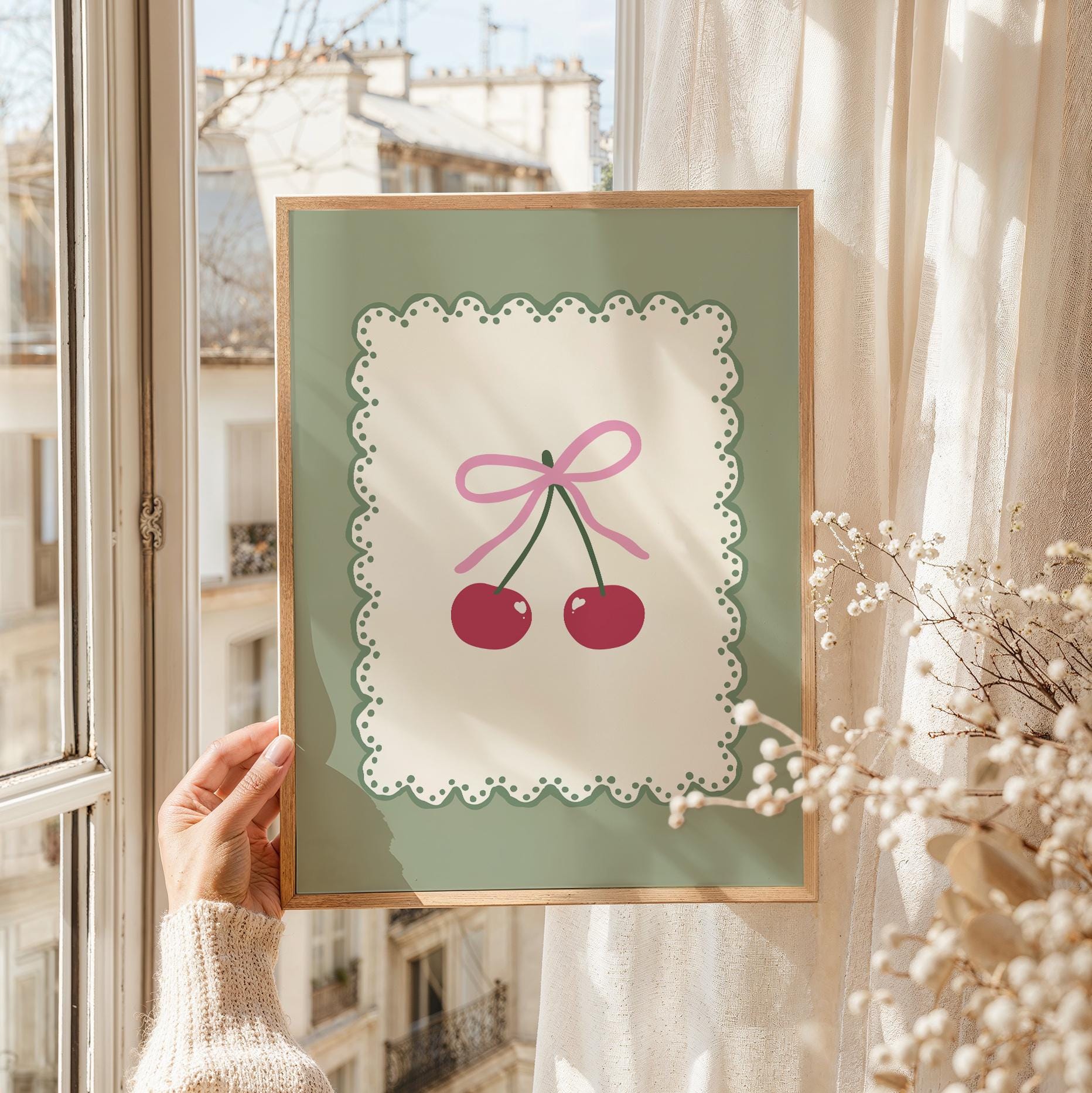Sage Green Coquette Cherry Print - Image 3