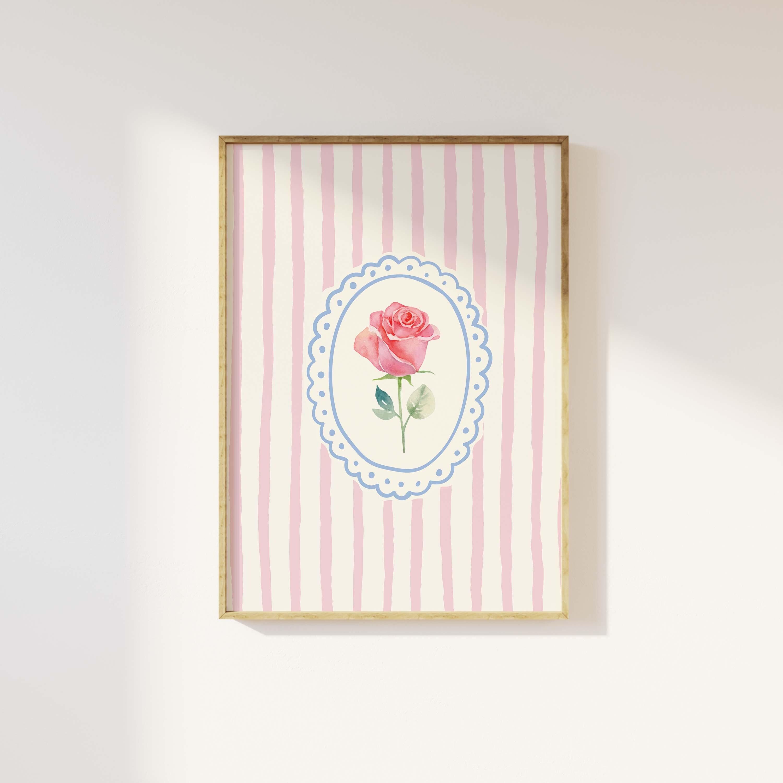 Vintage Striped Floral Frame Print
