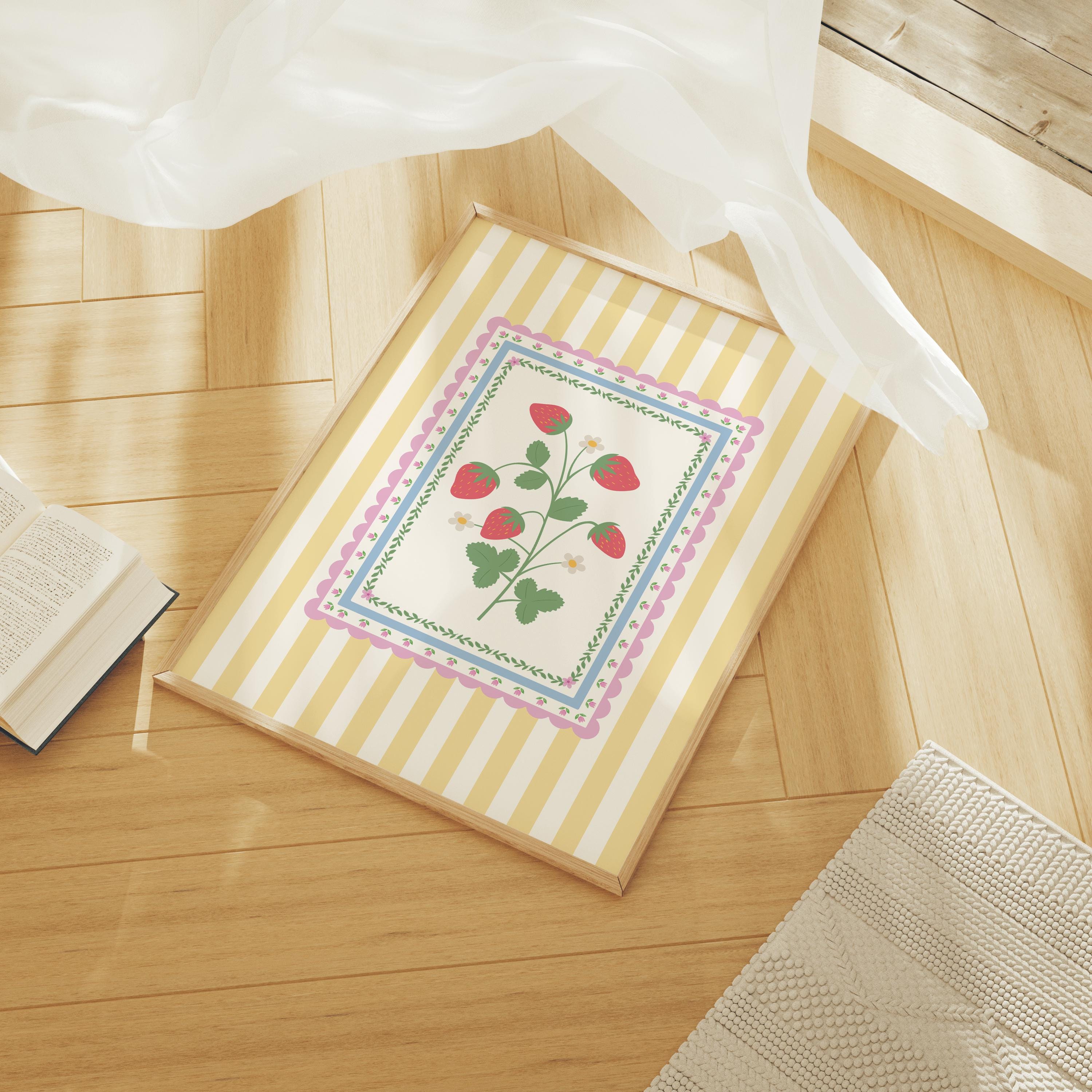 Vintage Striped Strawberry Print