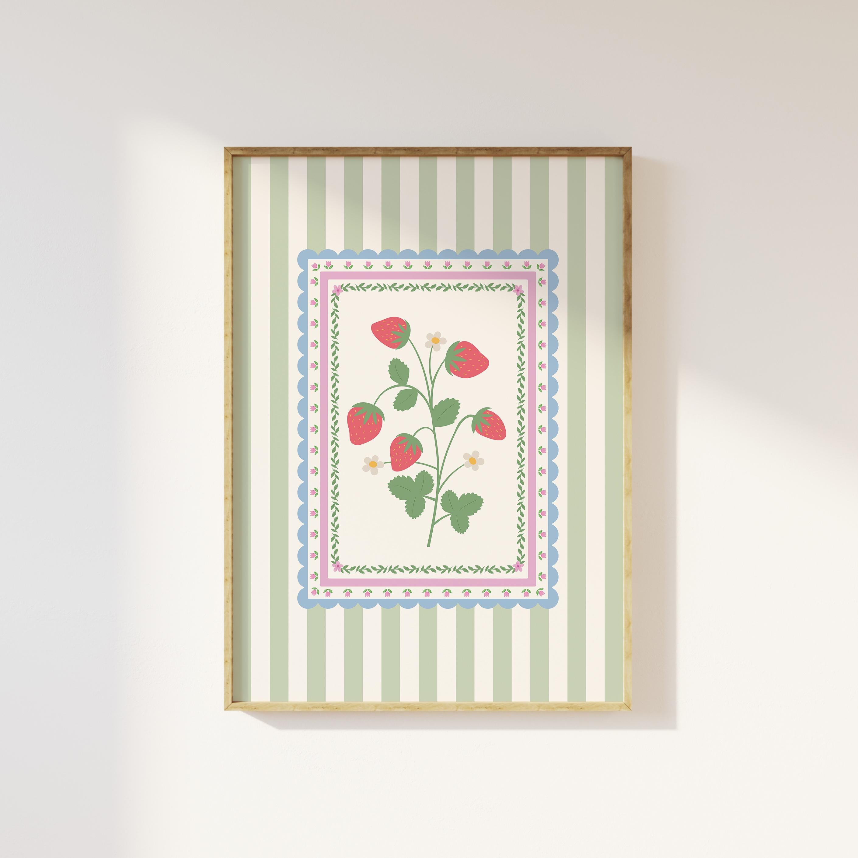 Vintage Striped Strawberry Print